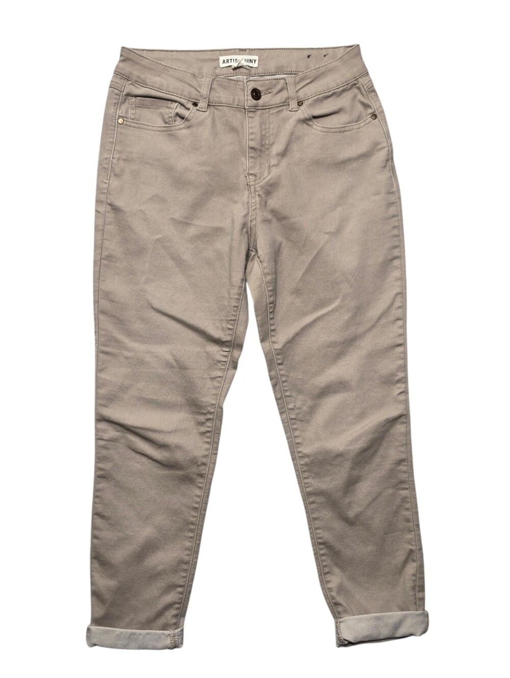 Artisan NY Taupe Stretch Chino Pants Womens 6 Cropped Slim Business Casual